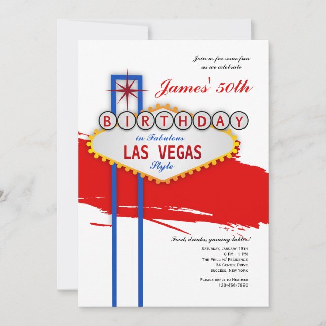 Invitación del cumpleaños del estilo de Las Vegas (Anverso)