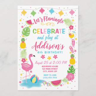 Invitación del cumpleaños del fiesta de Flamingle
