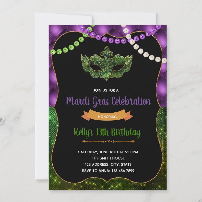 Invitación del cumpleaños del fiesta del carnaval (Anverso)