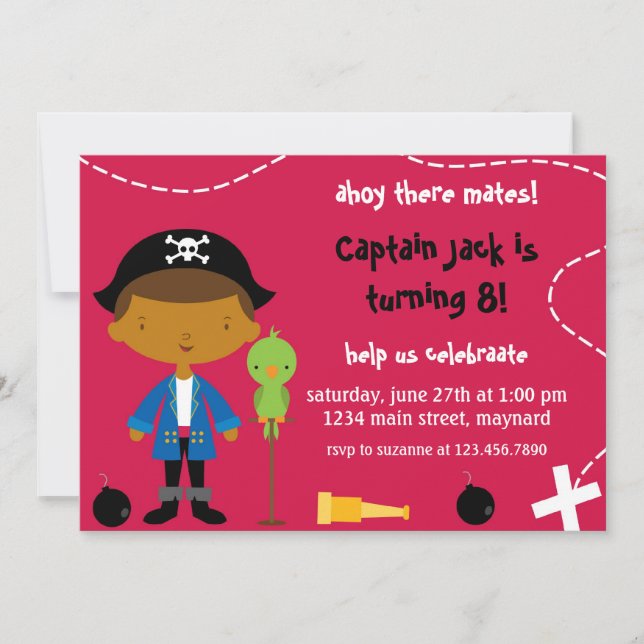 Invitación del cumpleaños del fiesta del pirata (Anverso)