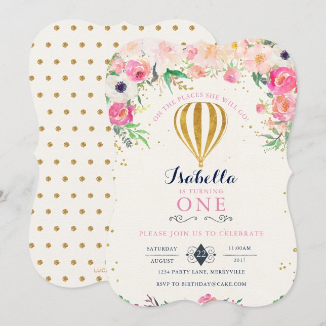 Invitación del cumpleaños del globo del aire (Anverso / Reverso)