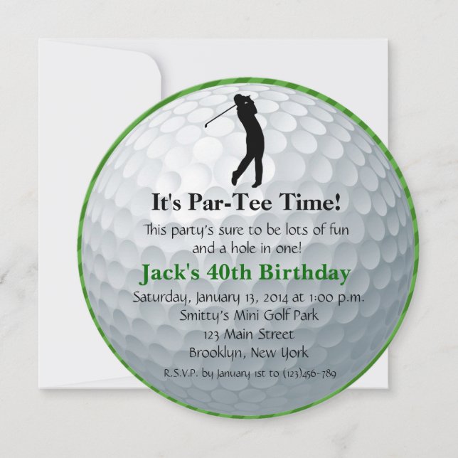 Invitación del cumpleaños del golf del hombre (Anverso)