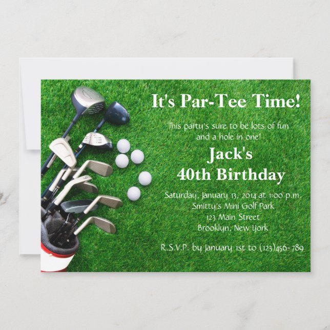 Invitación del cumpleaños del golf del hombre (Anverso)