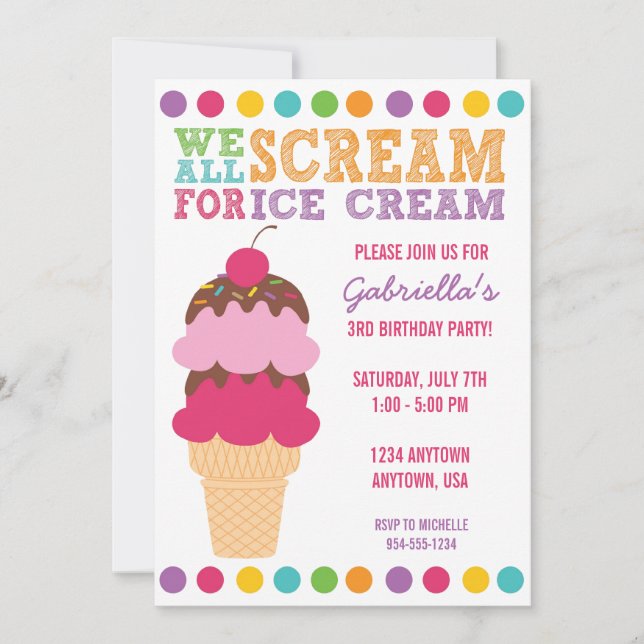 Invitación del cumpleaños del helado (Anverso)