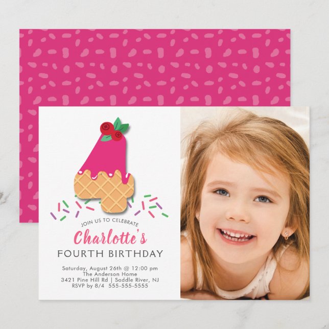 Invitación del cumpleaños del helado de la foto (Anverso / Reverso)