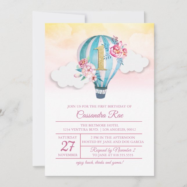 Invitación del cumpleaños del impulso del aire (Anverso)