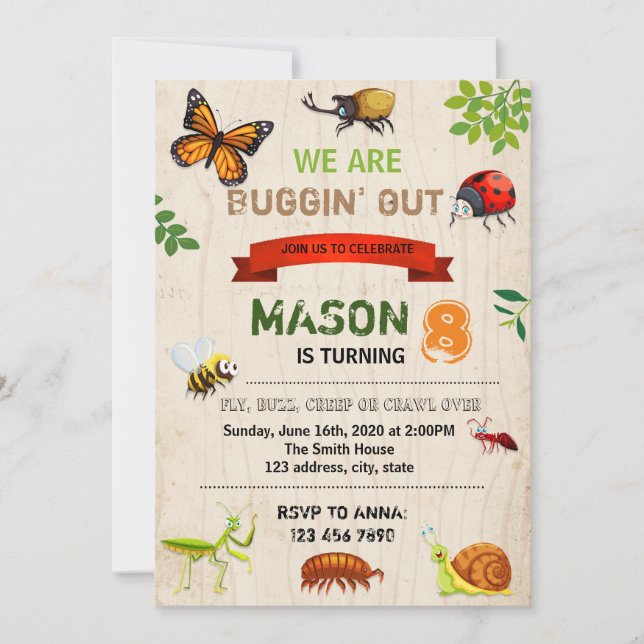 Invitación del cumpleaños del insecto (Anverso)