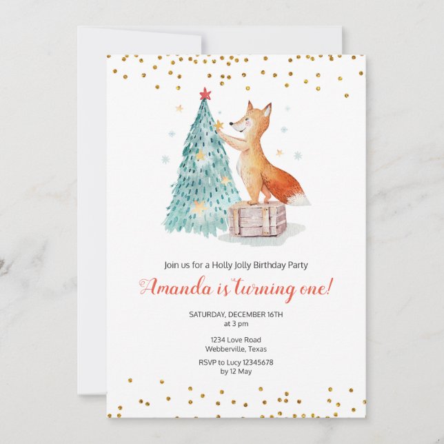 Invitación del cumpleaños del invierno del Fox del (Anverso)