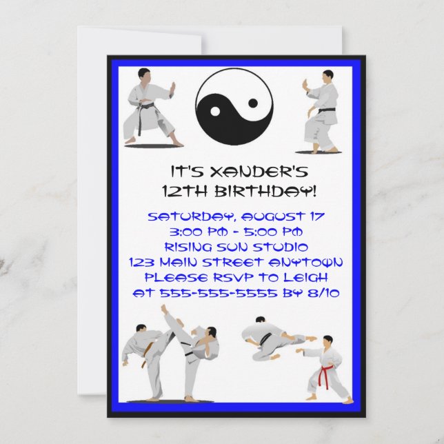 Invitación del cumpleaños del karate (Anverso)