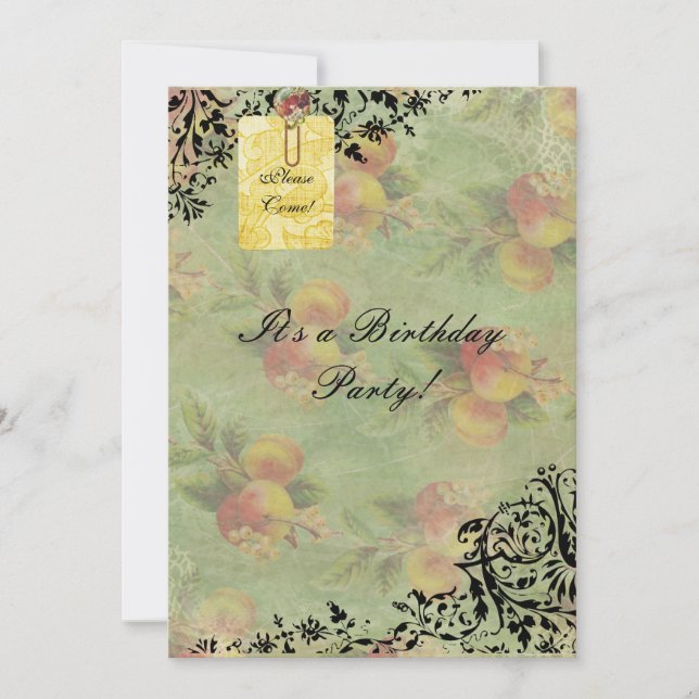 Invitación del cumpleaños del melocotón del (Anverso)