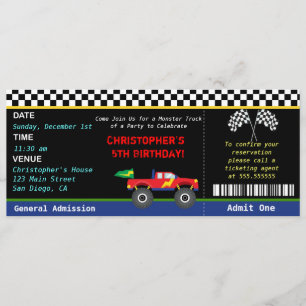 Invitación del cumpleaños del monster truck