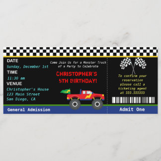 Invitación del cumpleaños del monster truck