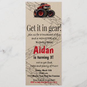Invitación del cumpleaños del monster truck