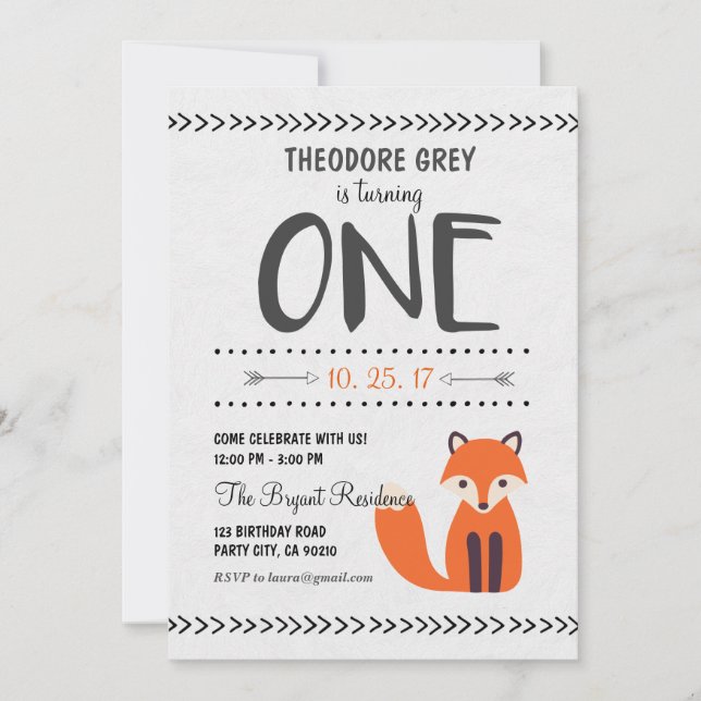 Invitación del cumpleaños del muchacho del Fox (Anverso)
