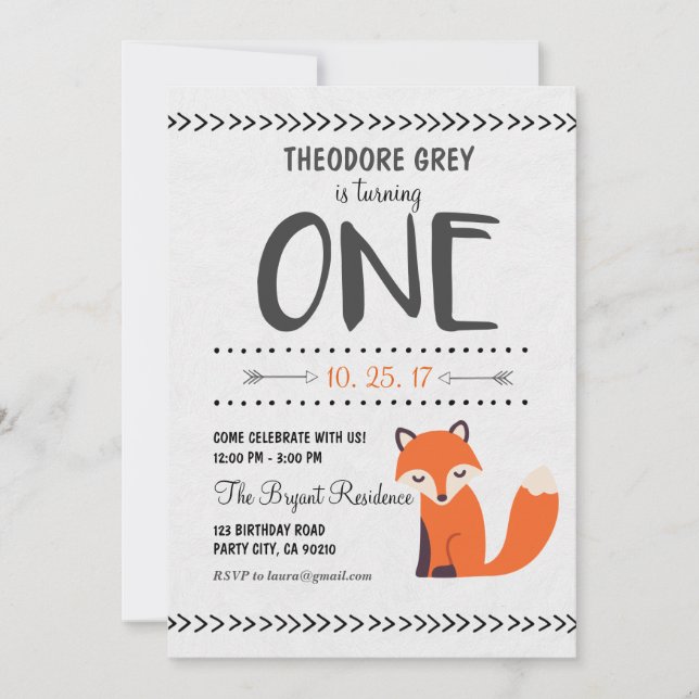 Invitación del cumpleaños del muchacho del Fox (Anverso)