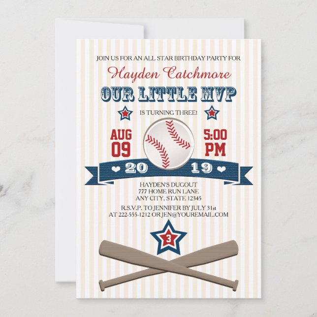 INVITACIÓN DEL CUMPLEAÑOS DEL MVP DEL BÉISBOL PARA (Anverso)