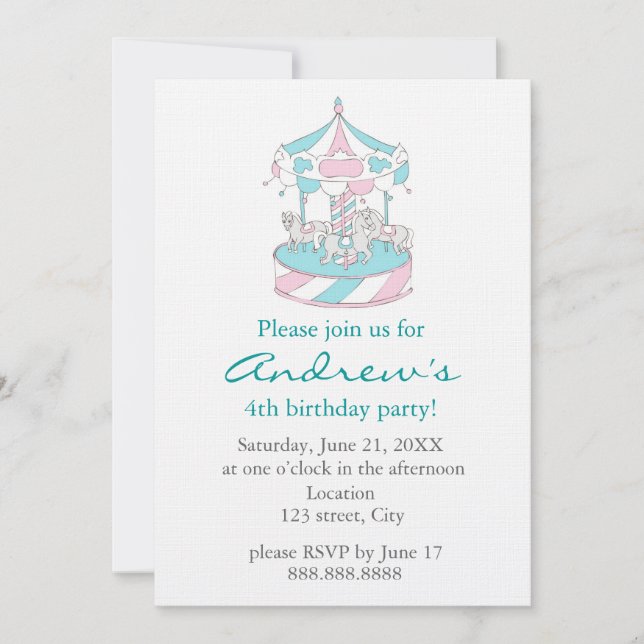 Invitación del cumpleaños del niño del carrusel (Anverso)