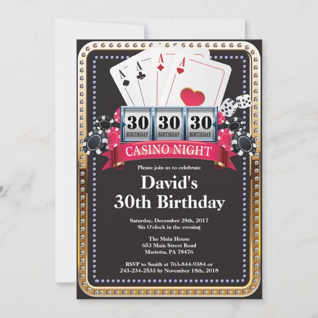 Invitación del cumpleaños del oro del casino del (Anverso)