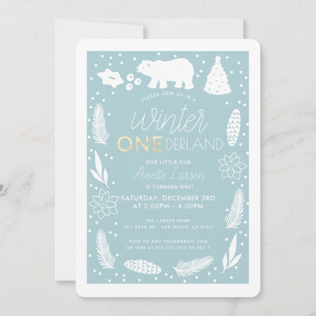 Invitación del cumpleaños del oso polar de (Anverso)