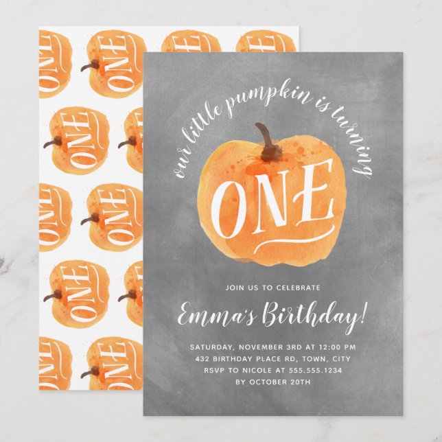 Invitación del cumpleaños del otoño de la calabaza (Anverso / Reverso)