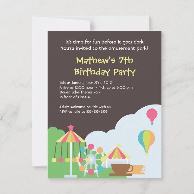 Invitación del cumpleaños del parque (Anverso)