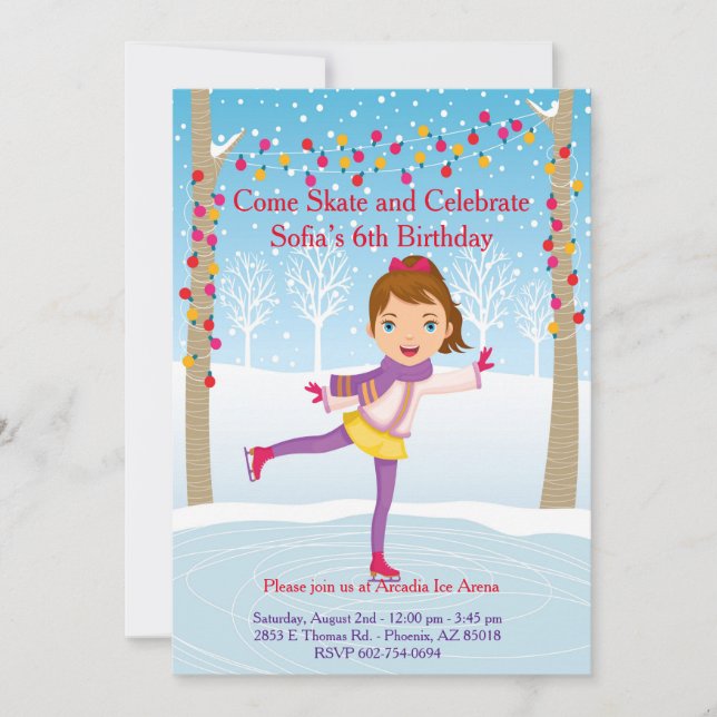Invitación del cumpleaños del patinaje de hielo - (Anverso)