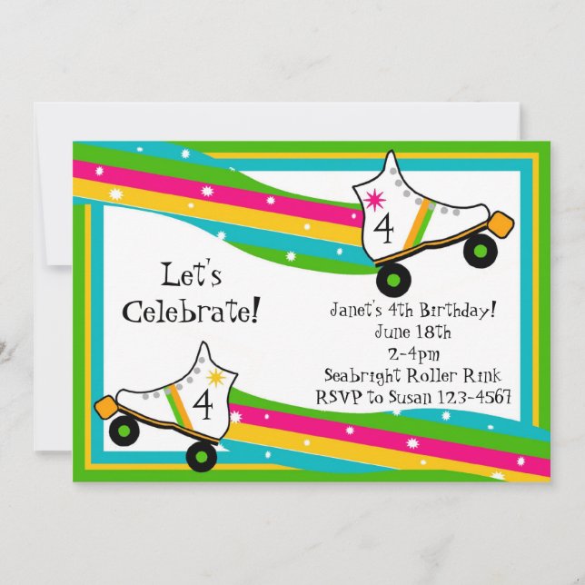 Invitación del cumpleaños del patinaje sobre (Anverso)