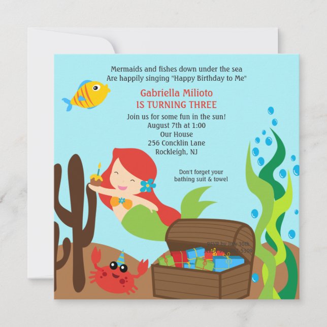 Invitación del cumpleaños del pelo que se zambulle (Anverso)