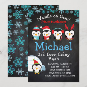 Invitación del cumpleaños del pingüino