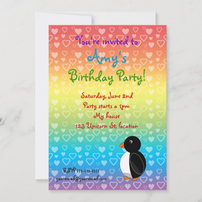 Invitación del cumpleaños del pingüino (Anverso)