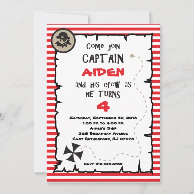 Invitación del cumpleaños del pirata (Anverso)