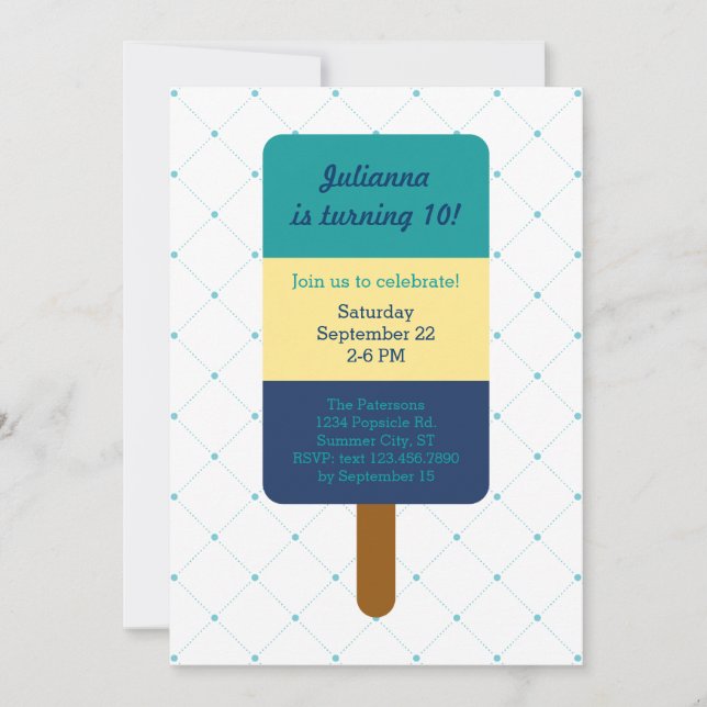 Invitación del cumpleaños del Popsicle (Anverso)