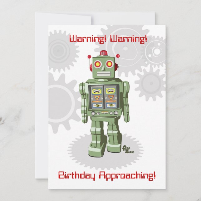 Invitación del cumpleaños del robot (Anverso)