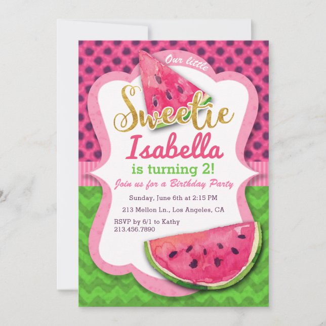 Invitación del cumpleaños del rosa de la acuarela (Anverso)