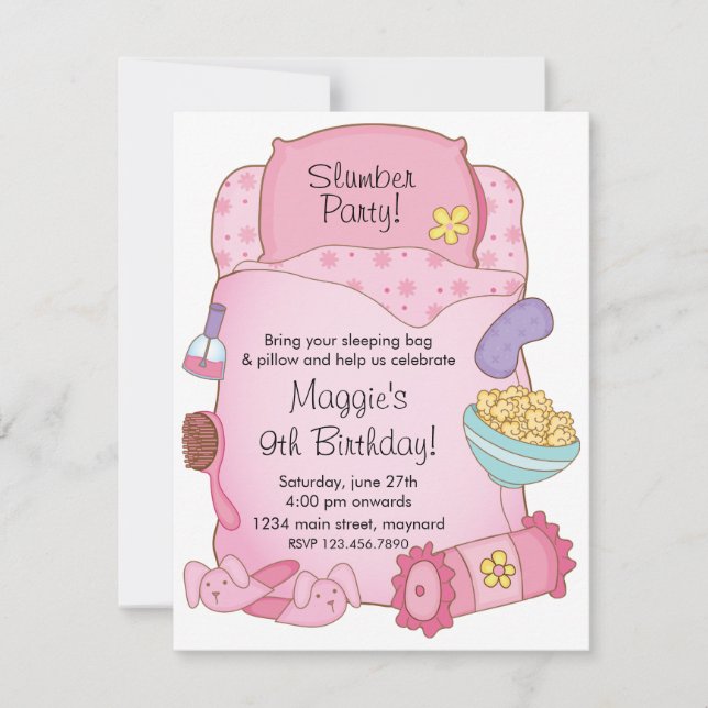 Invitación del cumpleaños del saco de dormir de (Anverso)