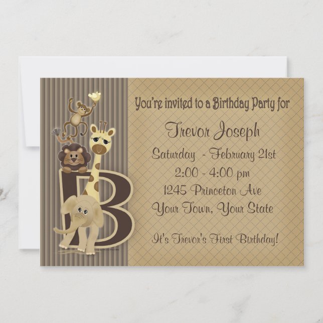 Invitación del cumpleaños del safari en marrones (Anverso)
