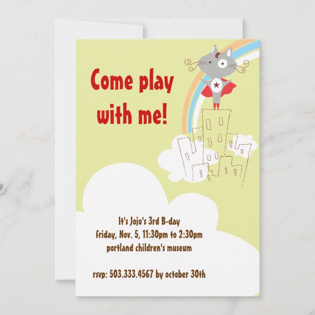 Invitación del cumpleaños del super héroe (Anverso)