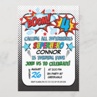 Invitación del cumpleaños del super héroe de los