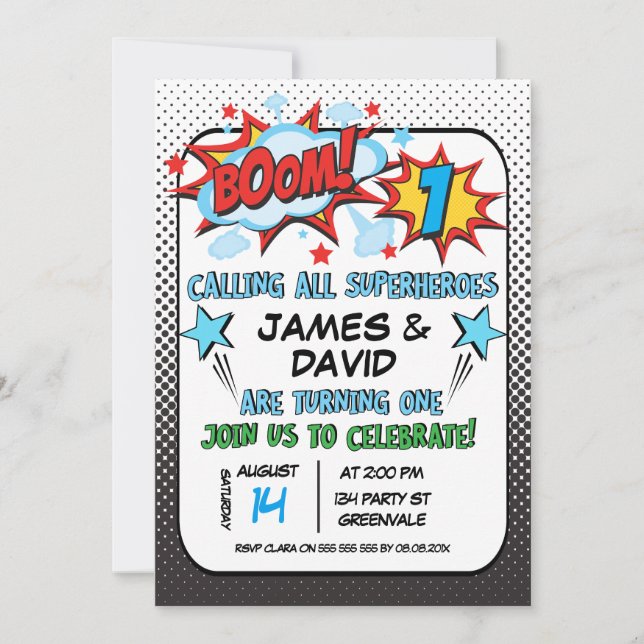 Invitación del cumpleaños del super héroe de los (Anverso)