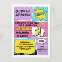 Invitación del cumpleaños del super héroe de los