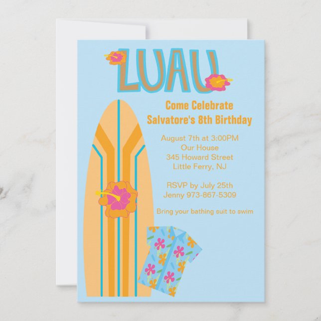 Invitación del cumpleaños del tablero de resaca de (Anverso)
