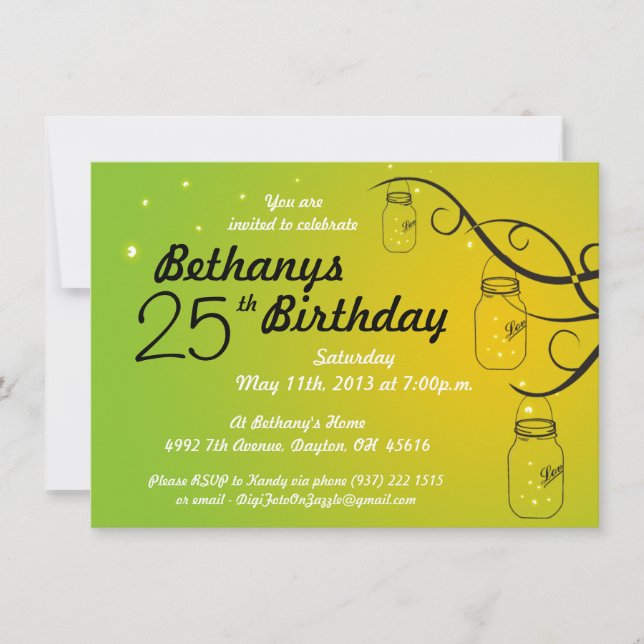 Invitación del cumpleaños del tarro de albañil en (Anverso)