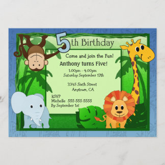 Invitación del cumpleaños del tema de la selva 5ta
