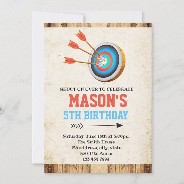 Invitación del cumpleaños del tiro al arco (Anverso)