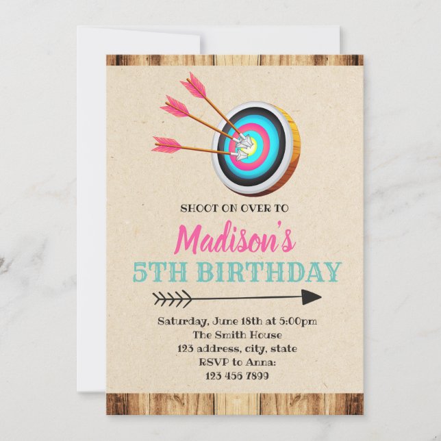 Invitación del cumpleaños del tiro al arco del (Anverso)