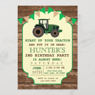 Invitación del cumpleaños del tractor, cumpleaños