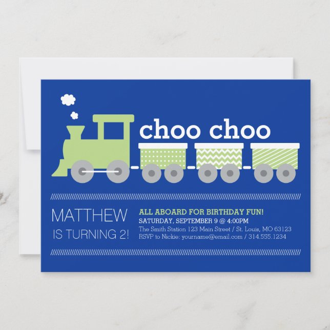 Invitación del cumpleaños del tren de Choo Choo (Anverso)