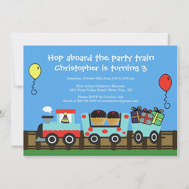 Invitación del cumpleaños del tren de la fiesta de (Anverso)