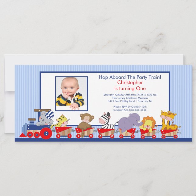 Invitación del cumpleaños del tren de los animales (Anverso)
