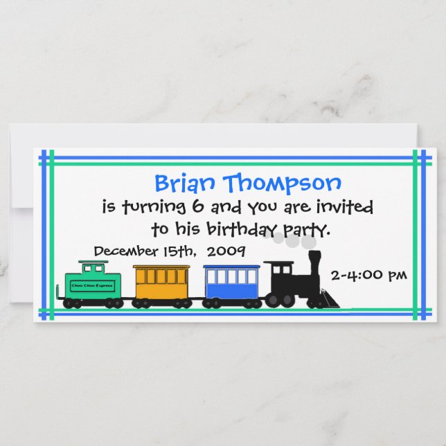 Invitación del cumpleaños del tren del muchacho (Anverso)